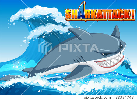 Shark attack banner concept with aggressive shark Shark attack banner concept with aggressive shark 88354748