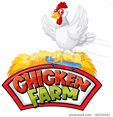 Chicken Farm banner with white chicken cartoon character 88354942