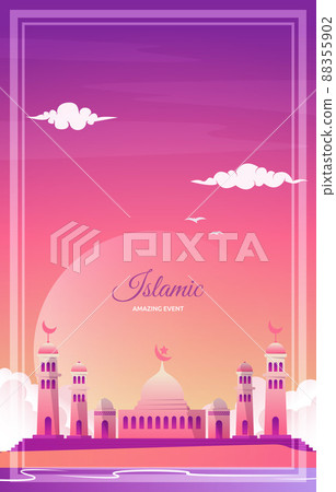 Beautiful Islamic Event Greeting Card Mosque Sky Vector Design Template 88355902