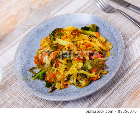 Stewed cabbage served on table Stewed cabbage served on table 88356376