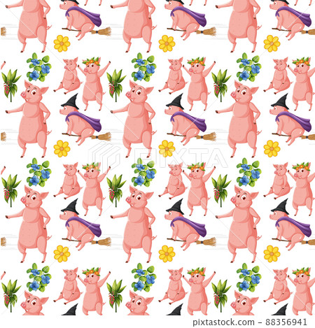 Funny pig on white background seamless Funny pig on white background seamless 88356941