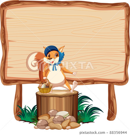 Squirrel with wooden sign banner 88356944