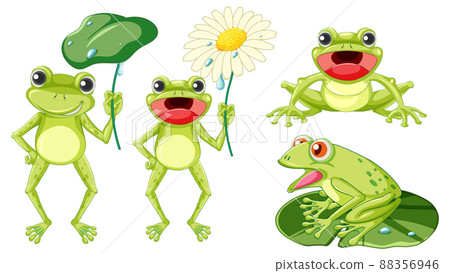 Set of different cute green frog in cartoon style 88356946