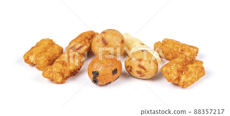 a group of rice cracker on white background 88357217