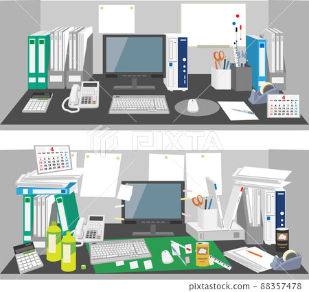 辦公室裡有條理的辦公桌和凌亂的辦公桌 88357478