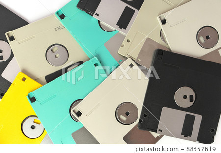 Full Frame Close up of 3.5 Inch Floppy disks for background. Retro digital storage technology. 88357619