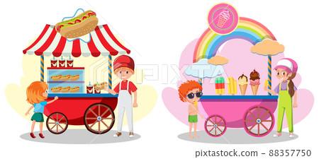 Street food cart concept with ice cream cart and hotdog cart 88357750