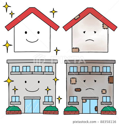 Shiny new house and tattered used house set 88358116