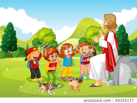 Jesus and children at the park 88358137