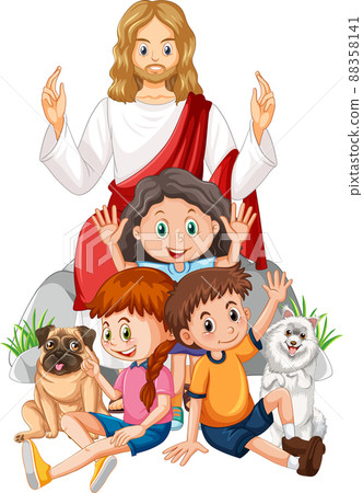 Jesus and children on white background 88358141