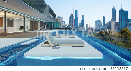 Luxury villa exterior design with modern cityscape Luxury villa exterior design with modern cityscape 88358287