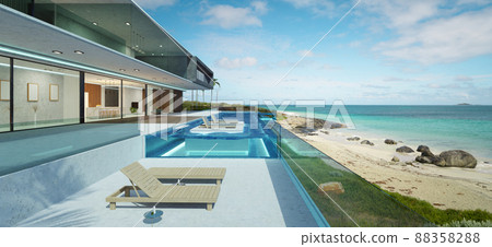 Luxury villa exterior design with beautiful seascape Luxury villa exterior design with beautiful seascape 88358288