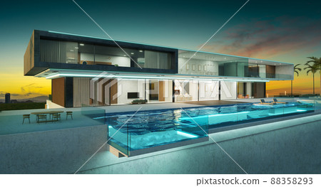 Luxury villa exterior design with beautiful infinity pool 88358293