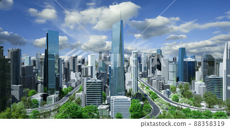 Virtual design green cityscape skyline with curvy highway road Virtual design green cityscape skyline with curvy highway road 88358319