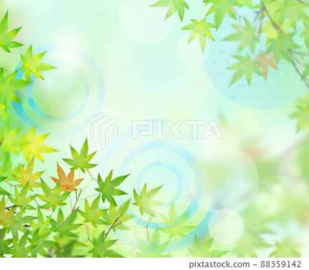 Beautiful fresh green and water ripple pattern and blurry green Japanese background illustration material Beautiful fresh green and water ripple pattern and blurry green Japanese background illustration material 88359142