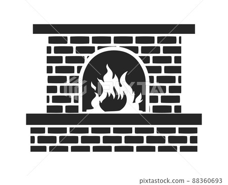 Fireplace or chimney made of bricks monochrome vector illustration isolated. 88360693
