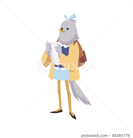 Cute schoolgirl bird character with backpack, flat vector illustration isolated. 88360776