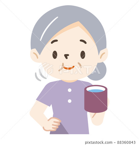 Elderly woman gargling Elderly woman gargling 88360843