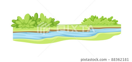 Stream as Body of Surface Water Flowing Among Banks of Channel Vector Illustration 88362181