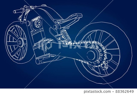 The concept of the electric motorcycle of the future. Vector illustration in contour lines. The concept of the electric motorcycle of the future. Vector illustration in contour lines. 88362649