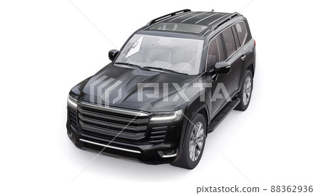 Black large family seven-seater premium SUV on a white isolated background. 3d illustration. Black large family seven-seater premium SUV on a white isolated background. 3d illustration. 88362936
