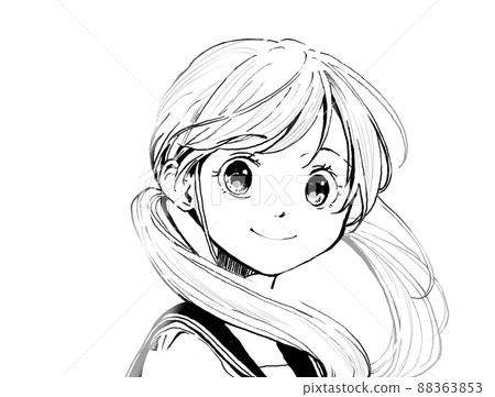 單色插圖回顧一個單人水手服辮子頭髮微笑的女孩 單色插圖回顧一個單人水手服辮子頭髮微笑的女孩 88363853