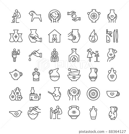A large set of icons on the theme of pottery. Various vases, potters, figurines, amofras. A large set of icons on the theme of pottery. Various vases, potters, figurines, amofras. 88364127