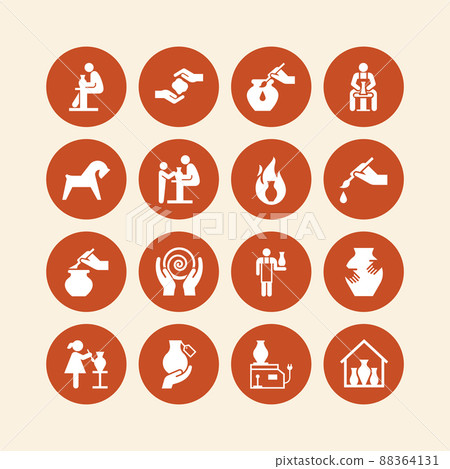A large set of icons on the theme of pottery. Various vases, potters, figurines, amofras. A large set of icons on the theme of pottery. Various vases, potters, figurines, amofras. 88364131