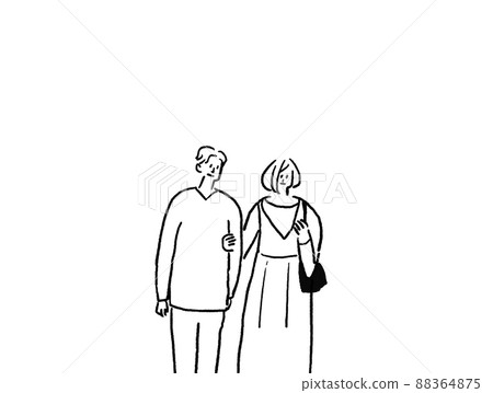 雙臂交叉的情侶，線條畫（水平） 88364875