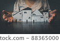Housing Loan and Real Estate Broker Selling Agency Concept. Business Woman Hands Offer House Model to Customer for Sale,Rent. Business House Realty Agent and Residential Investment. 88365000