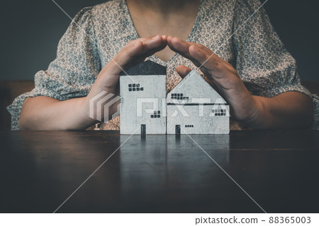Housing Insurance and Real Estate Owner Protection Concept. House Rental-Sale for Future Wealthy, Home Residential Realtor Sell for Customer. Property Future Invest Agent and Customers Service Housing Insurance and Real Estate Owner Protection Concept. House Rental-Sale for Future Wealthy, Home Residential Realtor Sell for Customer. Property Future Invest Agent and Customers Service 88365003