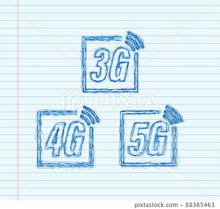 5G, 4G, 3G sketch symbol set isolated on background, mobile communication technology and smartphone network. Vector stock illustration. 88365463