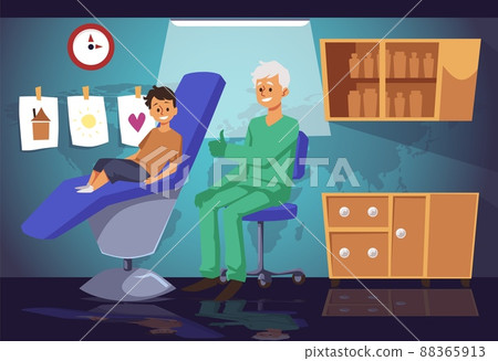 Child passed dental health check in pediatric dentistry, vector illustration. Child passed dental health check in pediatric dentistry, vector illustration. 88365913
