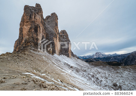 View of famous Tre Cime peaks, Italy 88366024