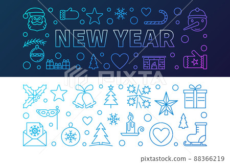Vector New Year outline colored banners. Vector illustration 88366219
