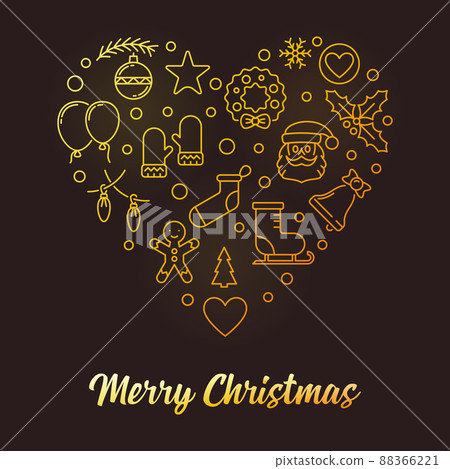 Merry Christmas Heart vector golden xmas line illustration 88366221