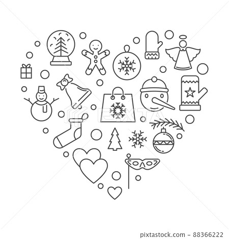 Christmas icons in heart shape. Vector Xmas illustration Christmas icons in heart shape. Vector Xmas illustration 88366222