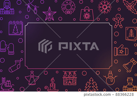 Christmas outline colored vector horizontal frame Christmas outline colored vector horizontal frame 88366228