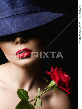Beautiful young Woman In Hat and Flower Beautiful young Woman In Hat and Flower 88366280