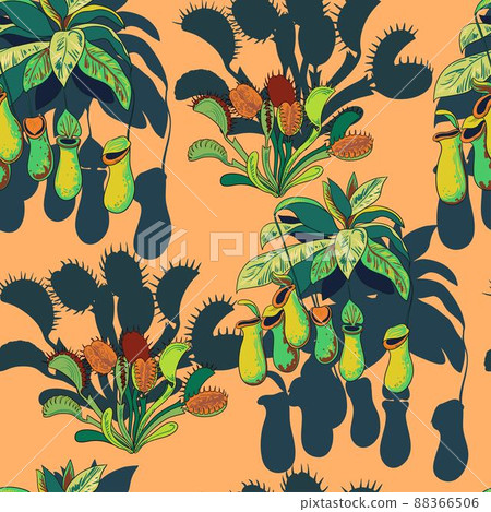 Seamless pattern with carnivores plants. Vector illustration. Seamless pattern with carnivores plants. Vector illustration. 88366506