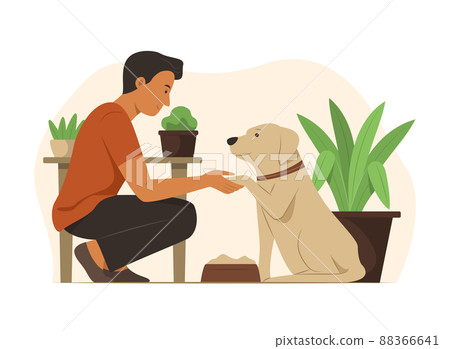 Man Taking Care of Dog. Man Taking Care of Dog. 88366641