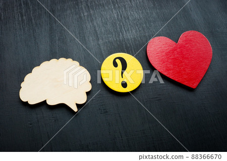 Brain, heart and question mark. Logic or emotions concept. 88366670