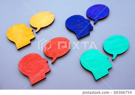 Cultural diversity concept. Head figurines and Speech balloon. Cultural diversity concept. Head figurines and Speech balloon. 88366754