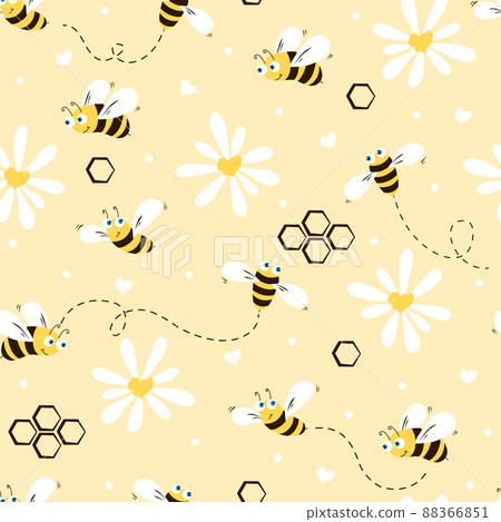 Daisy and bee seamless pattern. Flowers... - Stock Illustration ...