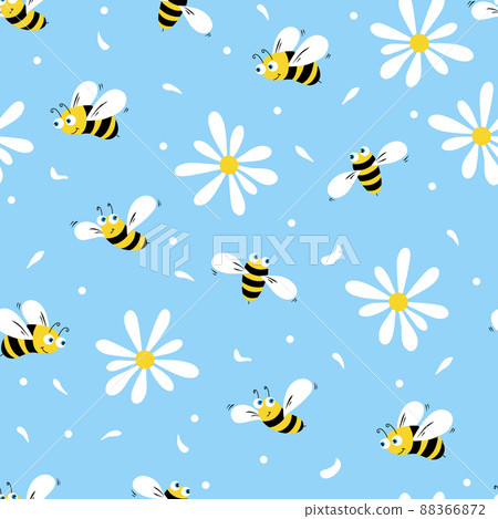 Daisy and bee seamless pattern. Flowers, petals... - Stock Illustration ...