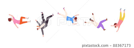 People fly down. Falling woman and man, human smashing fail drowning person in life difficulties, fall flauers slipping injury accident hovering girl 88367173