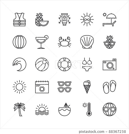 Bundle of summer vibes flat line icons collection. simple  design vector 88367238