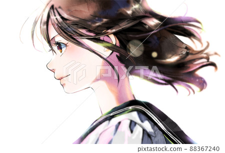 Profile schoolgirl illustration color, no background, no cherry blossoms Profile schoolgirl illustration color, no background, no cherry blossoms 88367240