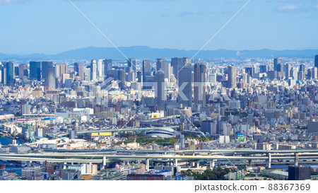 Osaka scenery Skyscrapers and sunbeams 88367369