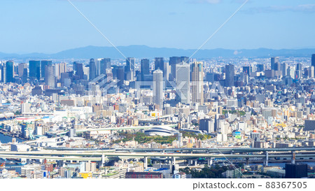 Osaka scenery Skyscrapers and sunbeams 88367505